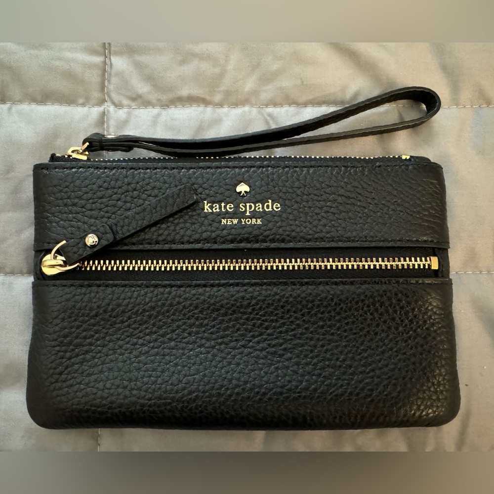 Kate Spade Leather Wristlet Small Card Coin Purse Black New - Picture 2 of 10